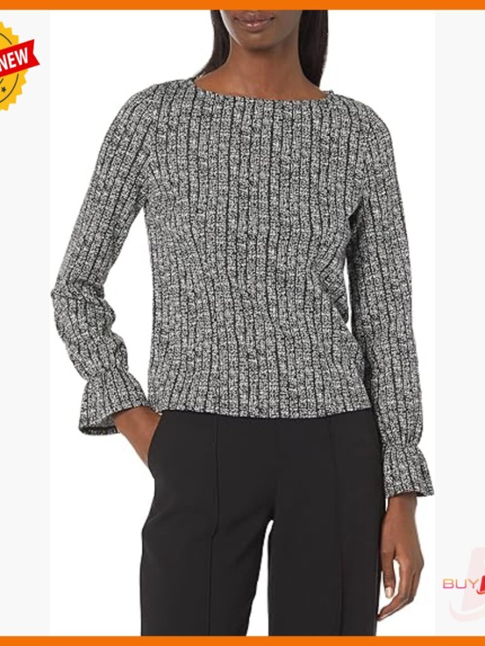 Long Sleeve Jacquard Bateau Neck Top - Women's Blouse